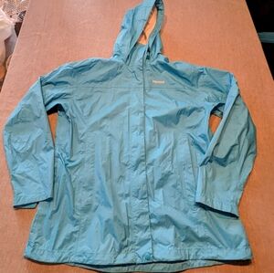 MARMOT Size XXL Women Blue 100% Nylon Full Zip Stand Collar Pocket Rain Jacket